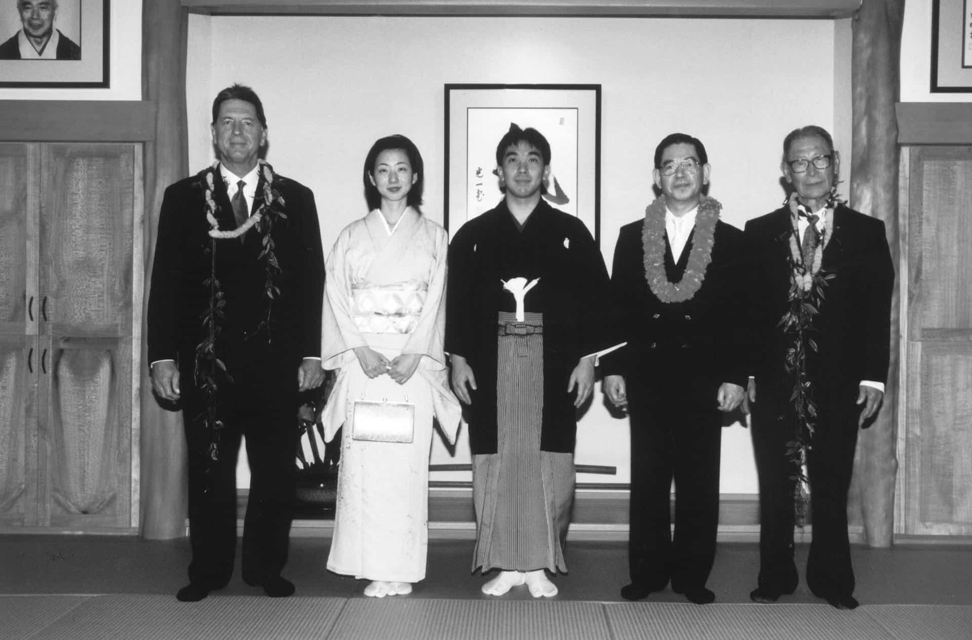 Grand Opening Shunshinkan Dojo in 2001 - (from left to right) Curtis Sensei, Sachiko Tohei, Shinichi Tohei Sensei, Otsuka Sensei and Suzuki Sensei